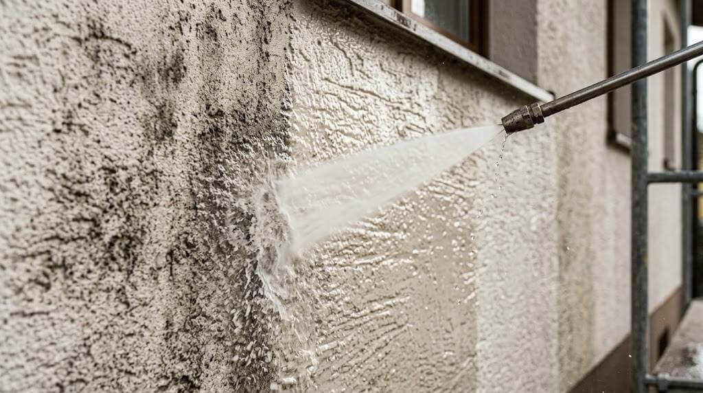 веерная струя у оштукатуренной стены